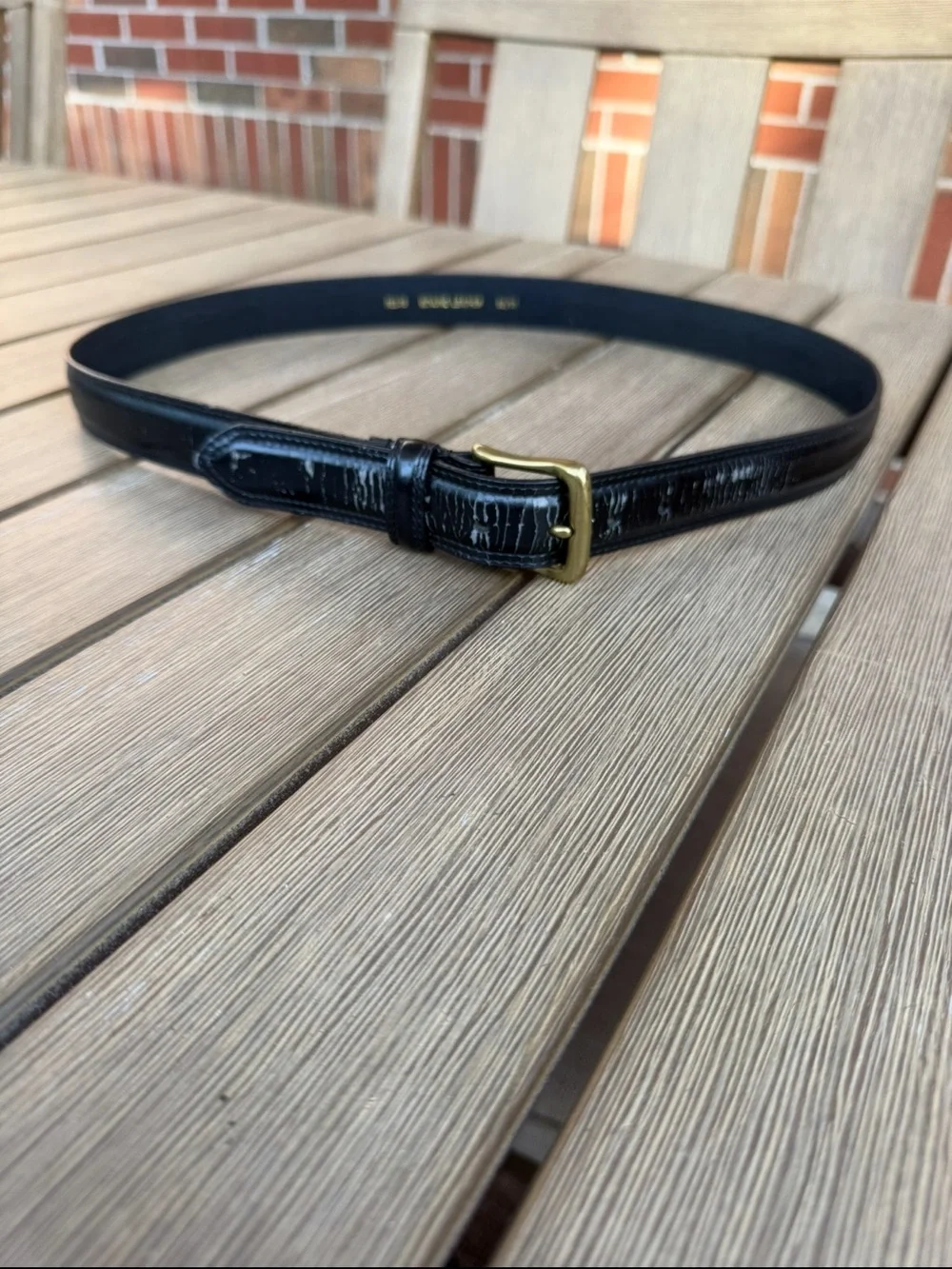 Black Genuine Leather Patent Belt Gold Buckle Size 38/95